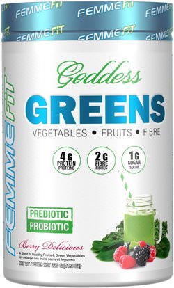 FEMME, Goddess Greens, Acai + Spirulina + Chlorella Super Food Mix, Berry Delicious, 11.3 oz (320 g) ,المكملات الغذائية، سوبرفوودس، الخضر
