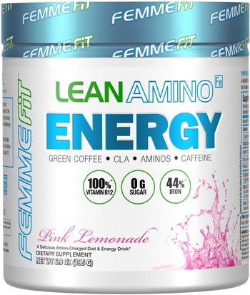 FEMME, Lean Amino Energy, Fat-Burning BCAA + CLA + B12 + Caffeine Drink, Pink Lemonade, 6.9 oz (195 g) ,والرياضة، والمكملات الغذائية، بكا (متفرعة سلسلة الأحماض الأمينية)