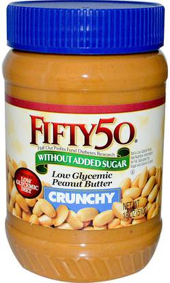 Fifty 50, Low Glycemic Peanut Butter, Crunchy, 18 oz (510 g) ,الطعام، زبدة الفول السوداني
