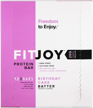 FITJOY, Protein Bar, Birthday Cake Batter, 12 Bars, 2.11 oz (60 g) Each ,والرياضة، والبروتين أشرطة