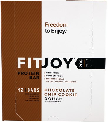 FITJOY, Protein Bar, Chocolate Chip Cookie Dough, 12 Bars, 2.18 oz (62 g) Each ,والرياضة، والبروتين أشرطة
