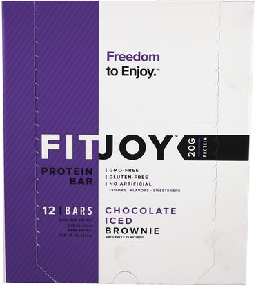 FITJOY, Protein Bar, Chocolate Iced Brownie, 12 Bars, 2.18 oz (62 g) Each ,والرياضة، والبروتين أشرطة