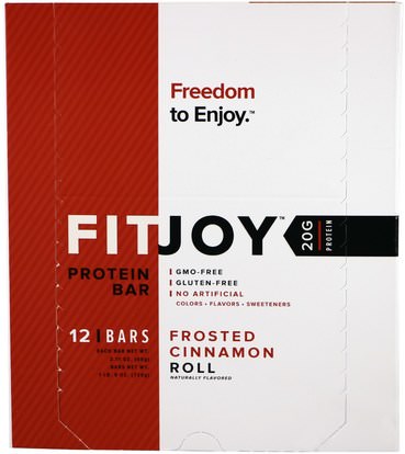 FITJOY, Protein Bar, Frosted Cinnamon Roll, 12 Bars, 2.11 oz (60 g) Each ,والرياضة، والبروتين أشرطة