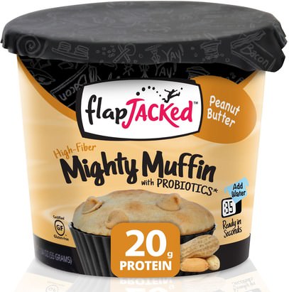 FlapJacked, Mighty Muffin, with Probiotics, Peanut Butter, 1.94 oz (55 g) ,الكعك العظيم