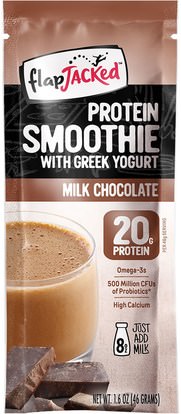 FlapJacked, Protein Smoothie With Greek Yogurt, Milk Chocolate, 12 Packets, 1.6 oz (46 g) Each ,الطعام، الوجبات الخفيفة، بروتين