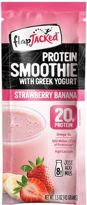 FlapJacked, Protein Smoothie With Greek Yogurt, Strawberry Banana, 12 Packets, 1.5 oz (43 g) Each ,والمكملات الغذائية، والبروتين