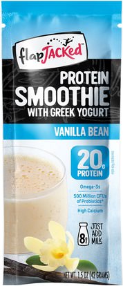 FlapJacked, Protein Smoothie With Greek Yogurt, Vanilla Bean, 12 Packets, 1.5 oz (42 g) Each ,الطعام، الوجبات الخفيفة، بروتين