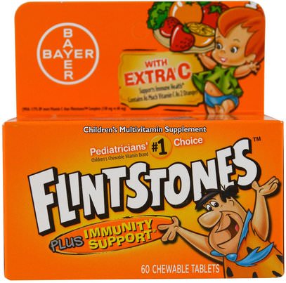 Flintstones, Childrens Multivitamin, Plus Immune Support, Fruit Flavors, 60 Chewable Tablets ,الفيتامينات، الفيتامينات المتعددة، الأطفال الفيتامينات