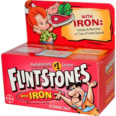 Flintstones, Childrens Multivitamin with Iron, Fruit Flavors, 60 Chewable Tablets ,الفيتامينات، الفيتامينات المتعددة، الأطفال الفيتامينات