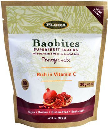 Flora, Baobites, Pomegranate, 6.17 oz (175 g) ,المكملات الغذائية، مضادات الأكسدة، استخراج عصير الرمان، الغذاء، الفواكه المجففة