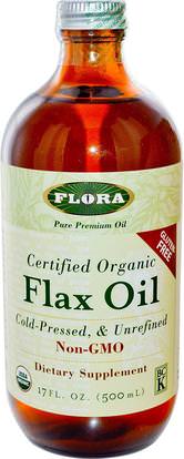 Flora, Certified Organic Flax Oil, 17 fl oz (500 ml) ,المكملات الغذائية، إيفا أوميجا 3 6 9 (إيبا دا)، الكتان النفط السائل