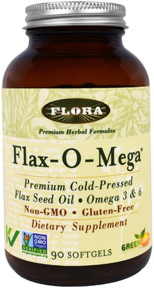 Flora, Flax-O-Mega, 90 Softgels ,المكملات الغذائية، إيفا أوميجا 3 6 9 (إيبا دا)، زيت السمك، بذور الكتان