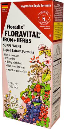 Flora, Floradix, Floravital, Iron + Herbs Supplement, Liquid Extract Formula, 17 fl oz (500 ml) ,المكملات الغذائية والمعادن والحديد والنباتات فلوراديكس