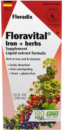 Flora, Floradix, Floravital, Iron + Herbs Supplement, Liquid Extract Formula, 23 fl oz (700 ml) ,المكملات الغذائية، والمعادن، والحديد
