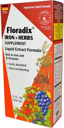 Flora, Floradix, Iron + Herbs Supplement, Liquid Extract Formula, 17 fl oz (500 ml) ,المكملات الغذائية والمعادن والحديد والنباتات فلوراديكس