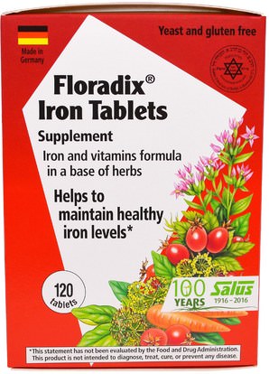 Flora, Floradix Iron Tablets Supplement, 120 Tablets ,المكملات الغذائية، والمعادن، والحديد
