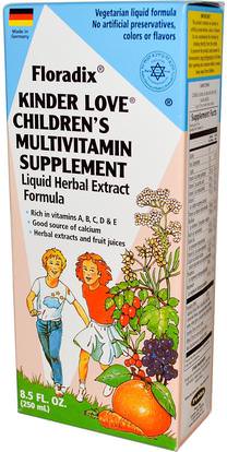 Flora, Floradix, Kinder Love, Childrens Multivitamin Supplement, 8.5 fl oz (250 ml) ,الفيتامينات، الفيتامينات المتعددة، الأطفال الفيتامينات المتعددة، الفيتامينات السائلة