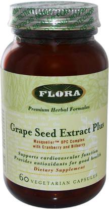 Flora, Grape Seed Extract Plus, 60 Veggie Caps ,المكملات الغذائية، مضادات الأكسدة، استخراج بذور العنب، مستخلصات بذور العنب استخراج