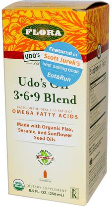 Flora, Organic, Udos Choice, Udos Oil 369 Blend, 8.5 fl oz (250 ml) ,والمكملات الغذائية، إيفا أوميجا 3 6 9 (إيبا دا)، والزيوت النباتية أودوس