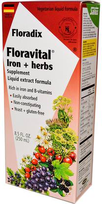 Flora, Salus, Floradix, Floravital Iron + Herbs Supplement, Liquid Extract Formula, 8.5 fl oz (250 ml) ,المكملات الغذائية والمعادن والحديد والنباتات فلوراديكس