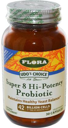 Flora, Udos Choice, Super 8 Hi-Potency Probiotic, 30 Capsules ,المكملات الغذائية، البروبيوتيك، المنتجات المثلجة المبردة