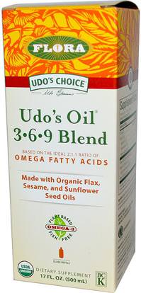 Flora, Udos Choice, Udos Oil 3 6 9 Blend, 17 fl oz (500 ml) ,والمكملات الغذائية، إيفا أوميجا 3 6 9 (إيبا دا)، والزيوت النباتية أودوس