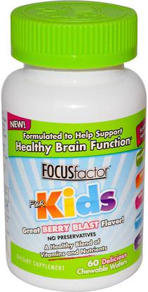 Focus Factor, Healthy Brain Function, For Kids, Berry Blast, 60 Chewable Wafers ,صحة الأطفال، مكملات الأطفال