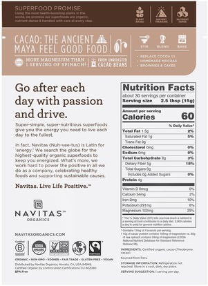 الغذاء، الكاكاو (الكاكاو) الشوكولاته، مسحوق الكاكاو و يمزج Navitas Organics, Organic Cacao Powder, 16 oz (454 g)