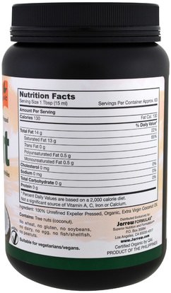 الطعام، زيت جوز الهند Jarrow Formulas, Organic Extra Virgin Coconut Oil, Expeller Pressed, 32 fl oz (946 ml)