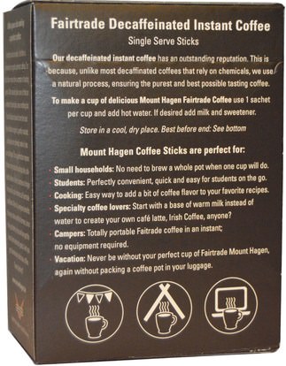 الغذاء، القهوة، القهوة الفورية، كيتو ودية Mount Hagen, Organic Fairtrade, Decaffeinated Instant Coffee, 25 Sticks, 1.76 oz (50 g)