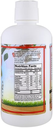 الغذاء، القهوة الشاي والمشروبات، عصير الفواكه Dynamic Health Laboratories, Certified Organic Tart Cherry Juice Concentrate, Unsweetened, 32 fl oz (946 ml)
