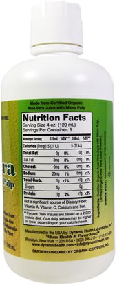 الغذاء، القهوة الشاي والمشروبات، عصير الفواكه Dynamic Health Laboratories, Organic Aloe Vera Juice with Micro Pulp, Unflavored, 32 fl oz (946 ml)