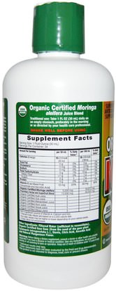 الغذاء، القهوة الشاي والمشروبات، عصير الفواكه Dynamic Health Laboratories, Organic Certified Moringa, Oleifera Juice Blend, 33.8 fl oz (1 L)