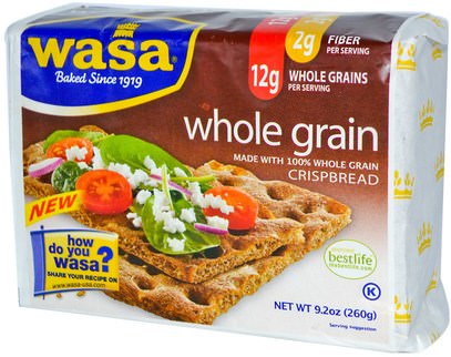 الطعام، المفرقعات، أيضا، بريادستيكس Wasa Flatbread, Crispbread, Whole Grain, 9.2 oz (260 g)