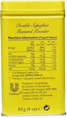 الغذاء، الضمادات والتوابل، الخردل Colmans, Double Superfine Mustard Powder, 4 oz (113 g)