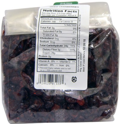 الغذاء، الفواكه المجففة، بيرجين الفاكهة و الجوز شركة الفواكه المجففة Bergin Fruit and Nut Company, Dried Cranberries, 12 oz (340 g)