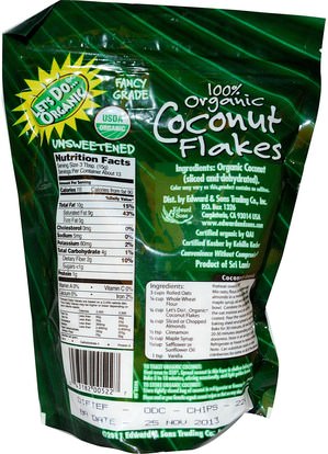 الطعام، الفاكهة المجفوفة، إدوارد & أولاده جوزة الهند كله Edward & Sons, Coconut Flakes, Unsweetened, Organic, 7 oz (200 g)
