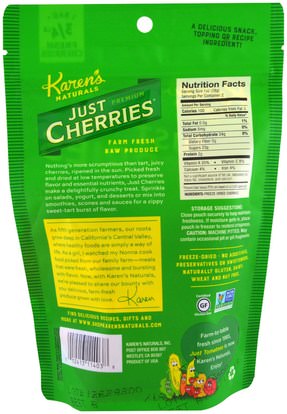 الغذاء، مقتطفات الفاكهة المجففة، الكرز (الفاكهة السوداء البرية) Karens Naturals, Just Premium Cherries, 2 oz (56 g)