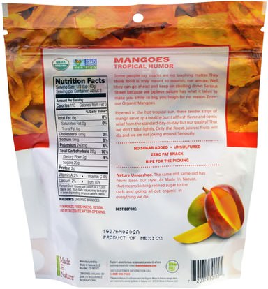 الطعام، الفاكهة المجفوفة، شجر المانجو Made in Nature, Organic Mangos Sweet & Tangy Supersnacks, 3 oz (85 g)