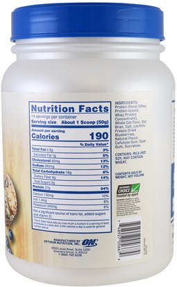 الطعام، الأطعمة، الرياضة، الشوفان الشوفان Optimum Nutrition, Whey & Oats, Blueberry Muffin, 1.54 lb (700 g)