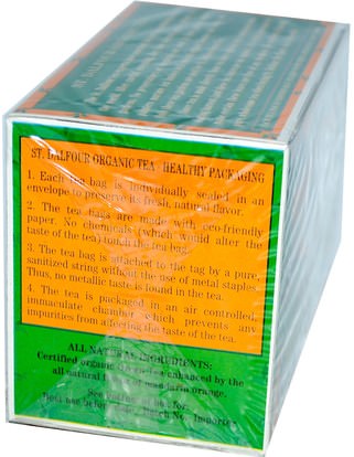 الطعام، شاي الأعشاب، الشاي الأخضر St. Dalfour, Organic, Green Tea, Mandarin Orange, 25 Tea Bags, 1.75 oz (50 g)