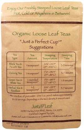 الطعام، شاي الأعشاب، الخبازى Just a Leaf Organic Tea, Loose Leaf, Herbal Tea, Hibiscus Lemon, 2 oz (56 g)