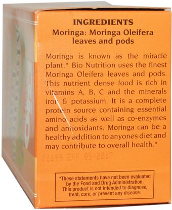 الطعام، شاي الأعشاب، مورينغا Bio Nutrition, Moringa Tea, 30 Tea Bags, 2.1 oz (58.8 g)