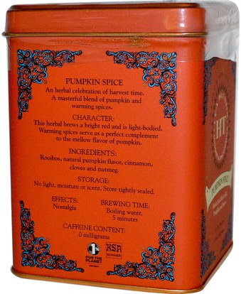 الطعام، شاي الأعشاب، شاي رويبوس Harney & Sons, Tea Blends, Pumpkin Spice, 20 Tea Sachets, 1.4 oz (40 g)