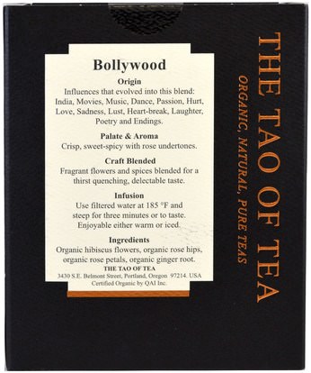 الغذاء، شاي الأعشاب، فيتامين ج، الوركين الوردية The Tao of Tea, Organic Bollywood, 15 Pyramid Sachets, 1.58 oz (45 g)