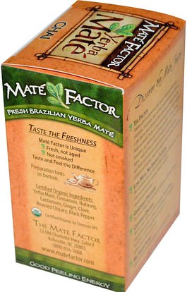الغذاء، الشاي العشبية، يربا زميله، شاي تشاي Mate Factor, Organic Yerba Mat, Chai, 20 Tea Bags, 2.47 oz (70 g)
