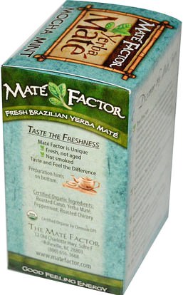 الطعام، شاي الأعشاب، يربا، ميت Mate Factor, Organic Yerba Mat, Mocha Mint, 20 Tea Bags, 2.47 oz (70 g)