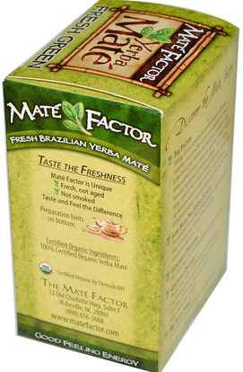 الطعام، شاي الأعشاب، يربا، ميت Mate Factor, Organic Yerba Mate, Fresh Green, 24 Tea Bags, 2.96 oz (84 g)