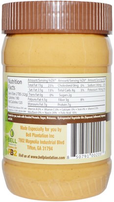 الطعام، زبدة الفول السوداني، جرس مزرعة المزارع 1883 Bell Plantation, Plantation 1883, Old Fashioned Peanut Butter, Creamy, 16 oz (454 g)