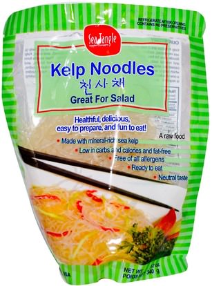 الطعام، حساء الباستا الأرز والحبوب والمعكرونة والحساء، الشعرية Sea Tangle Noodle Company, Kelp Noodles, 12 oz (340 g)